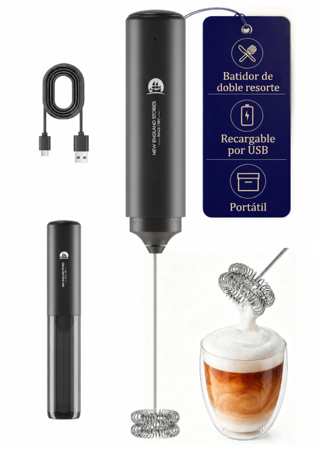 Espumador de Leche Eléctrico Recargable USB – Negro